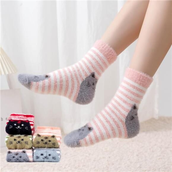 New 5 Pairs Fuzzy Soft Cozy Comfortable Socks for Women, Casual Sleep Comfy Sock - Picture 4 of 6
